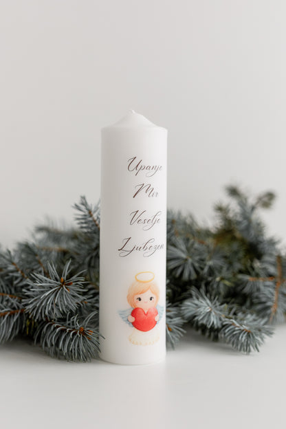 Adventna sveča z napisom in motivom