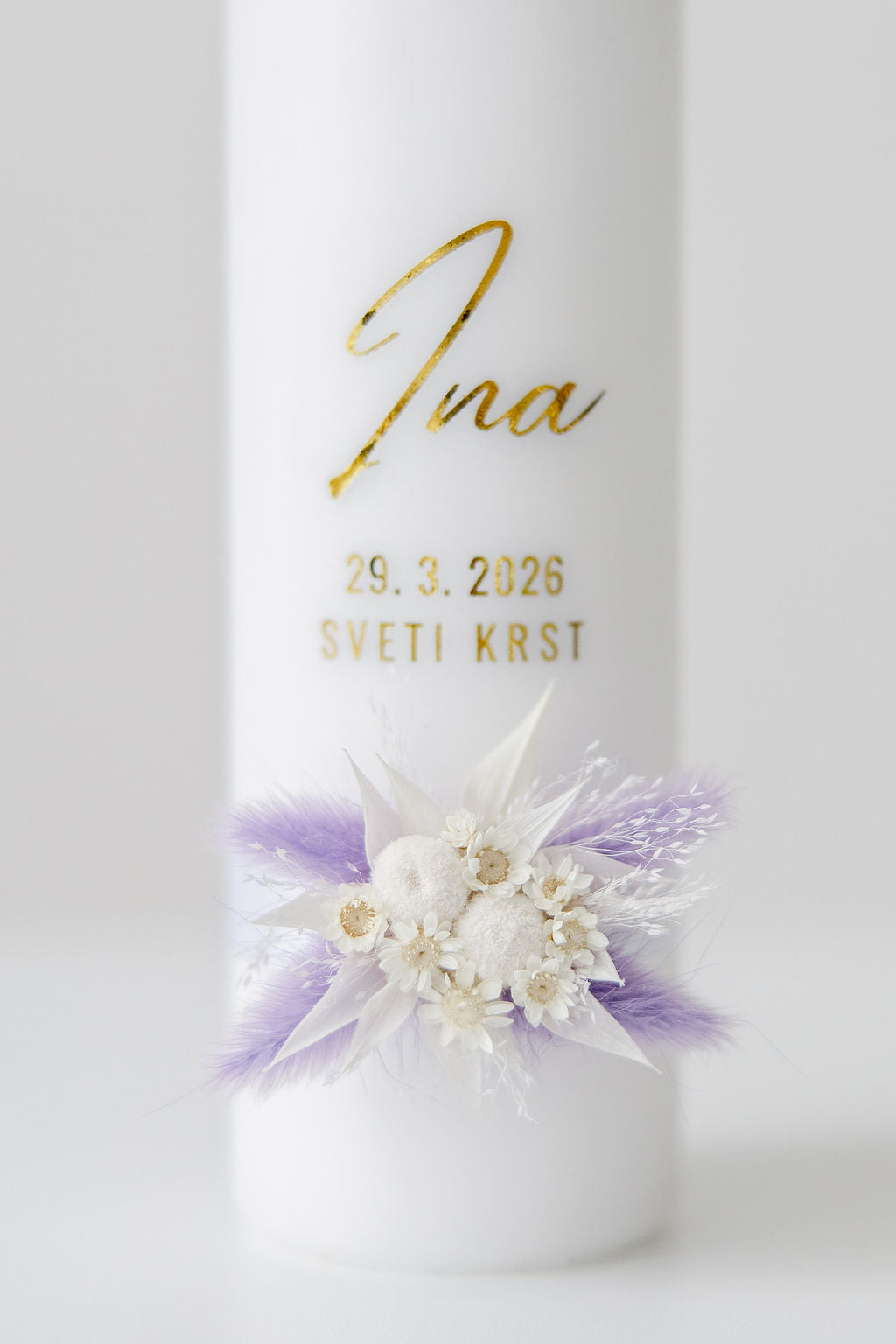Krstna sveča s suhim cvetjem - Lila barva